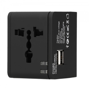 LAMTECH UNIVERSAL TRAVEL ADAPTER WITH 2 USB PORTS AC 6A BLACK LAM113829
