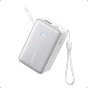 Anker Powerbank Nano 10K mAh, 45W max power, Built-In Retractable USB-C Cable, White