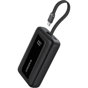Anker Powerbank Essential 10K mAh, 30W max power, Built-In USB-C Cable, Black