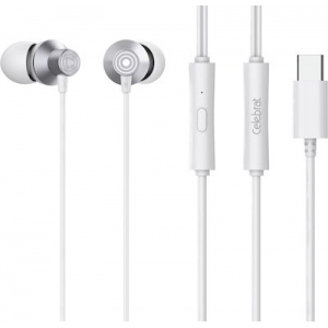 CELEBRAT earphones με μικρόφωνο D15, USB-C, 1.2m, λευκά