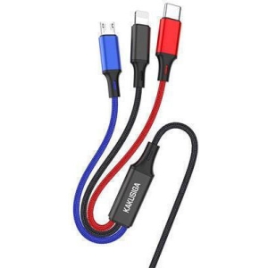 Kakusiga USB to Lightning / Type-C / micro USB Cable 3A Μαύρο 1.2m