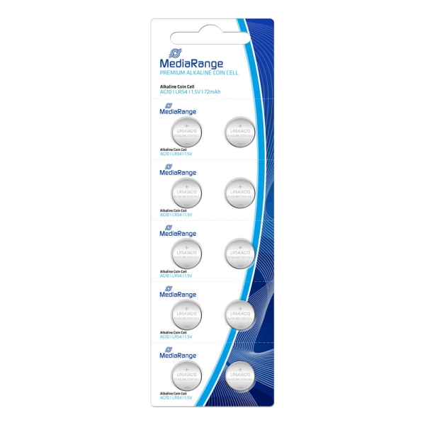 MediaRange Premium Alkaline Coin Cells AG10|LR54|1.5V Pack 10 (MRBAT112)