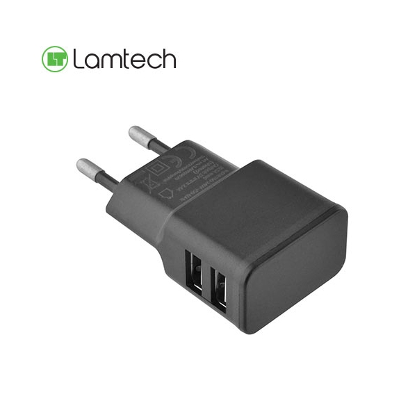 LAMTECH TRAVEL WALL CHARGER 2.4A WITH 2xUSB BLACK LAM020748