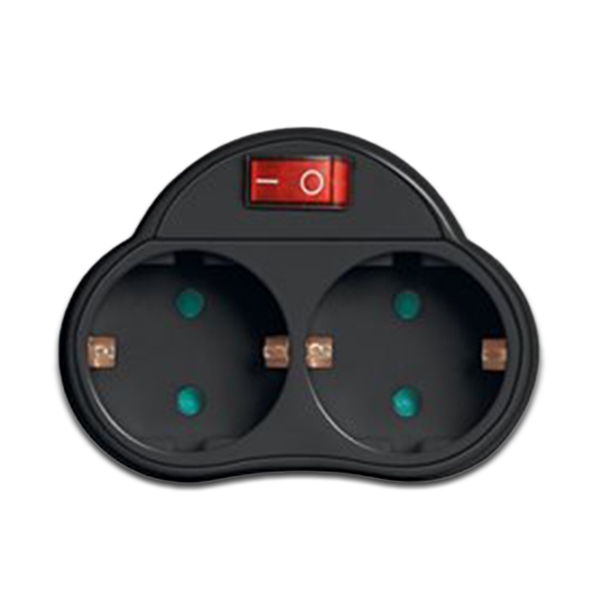 LAMTECH POWER SOCKET SPLITTER WITH 2 SCHUKO OUTLETS & ON/OFF SWITCH BLACK LAM023695