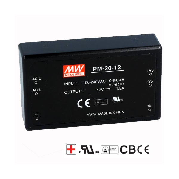 PM-20-12 ΤΡΟΦΟΔΟΤΙΚΟ ΠΛΑΚΕΤΑΣ 12V 1,8A 20W MEAN WELL
