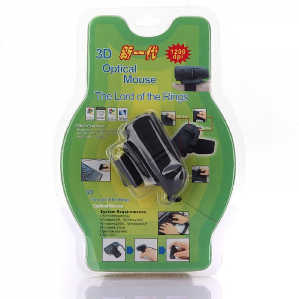 Mini USB 3D Optical Finger Ring HandHeld Mouse 1200dpi For Laptop PC Black