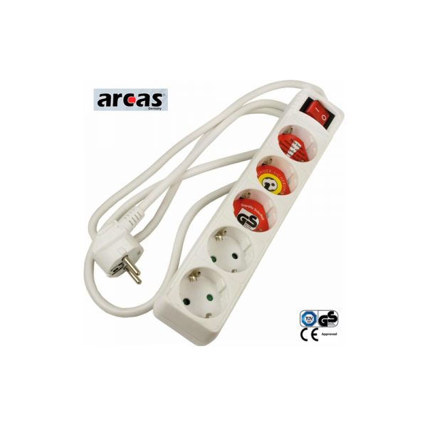ARCAS CAB-5xSOCKET ΠΟΛΥΠΡΙΖΟ 5 ΘΕΣΕΩΝ ΜΕ ΔΙΑΚΟΠΤΗ ARCAS
