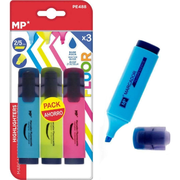 MP μαρκαδόρος υπογράμμισης PE488, πάχος μύτης 2-5mm, 3 χρώματα