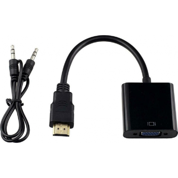 POWERTECH Μετατροπέας HDMI σε VGA, με audio jack, Black, 0.20m  CAB-H071