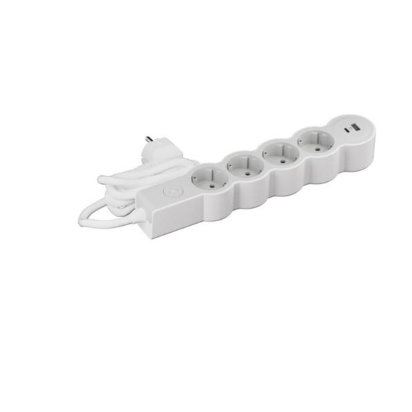 Legrand SurgeArrest 4 Outlets 1.5m,USB A+C, Cable  White/Grey