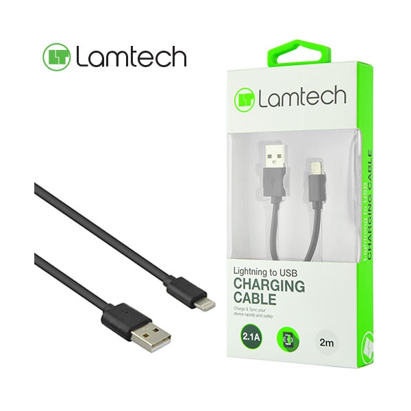 LAMTECH CHARGING & DATACABLE LIGHTNING 2m BLACK LAM444526