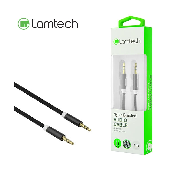 LAMTECH AUDIOCABLE BRAIDED 1m 3.5mm to 3.5mm BLACK LAM445080