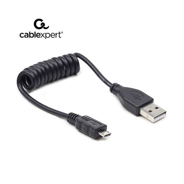 CABLEXPERT COILED MICRO USB CABLE 0.6m BLACK CC-MUSB2C-AMBM-0.6M