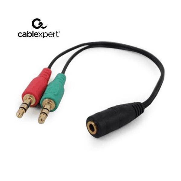 CABLEXPERT 3.5 mm 4-pin SOCKET TO 2 x 3.5 mm STEREO PLUG ADAPTER CABLE, BLACK CCA-418