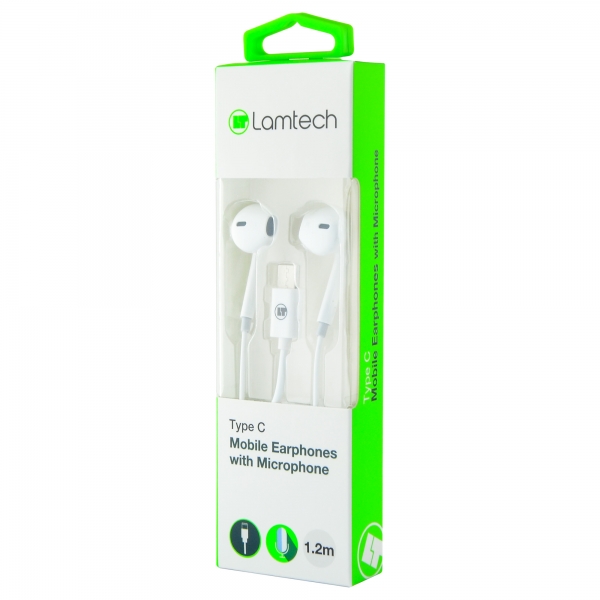 LAMTECH TYPE-C MOBILE EARPHONES WITH MICROPHONE WHITE LAM020939