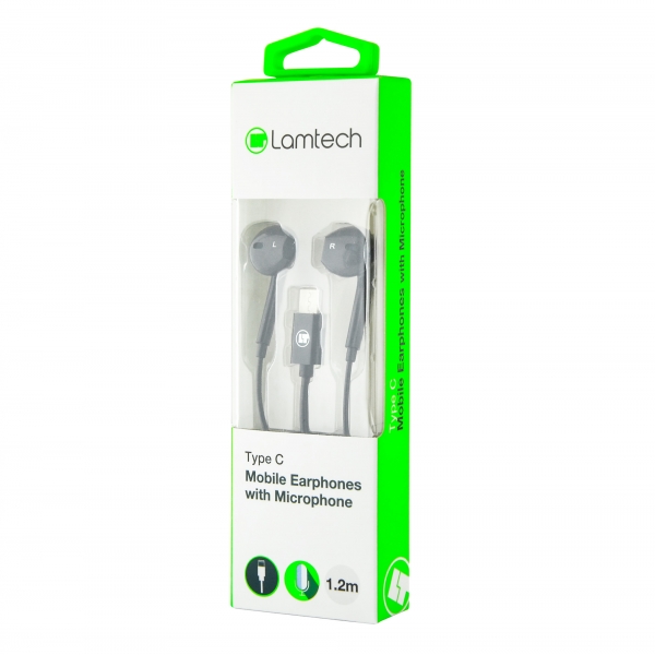 LAMTECH TYPE-C MOBILE EARPHONES WITH MICROPHONE BLACK LAM020946