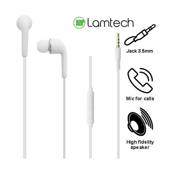 LAMTECH MOBILE EARPHONES WITH MIC WHITE LAM073036