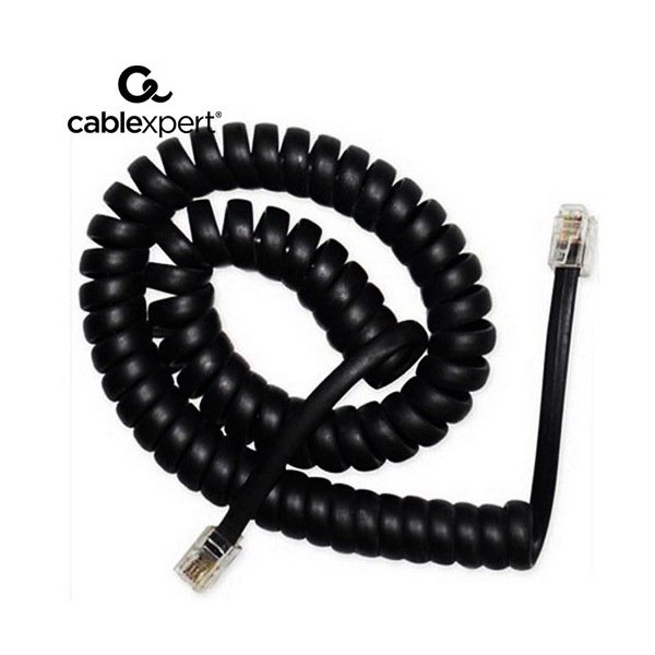 CABLEXPERT TELEPHONE HANDSET SPIRAL CORD RJ10 (4P4C) 2m BLACK TC4P4CS-2M