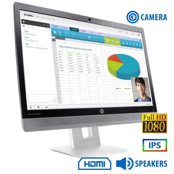 Monitor EliteDisplay E240c IPS LED/HP/24``FHD/w/Camera/1920x1080/Wide/Black/w/Speakers